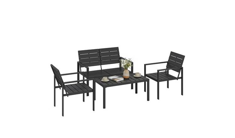 Outsunny 4 Seater Metal Sofa with Hdpe Slatted Loveseat - Black