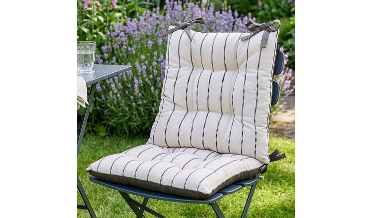 Dibor Set of 4 French Stripe Outdoor Garden Chair Cushion Seat Pads - Brown