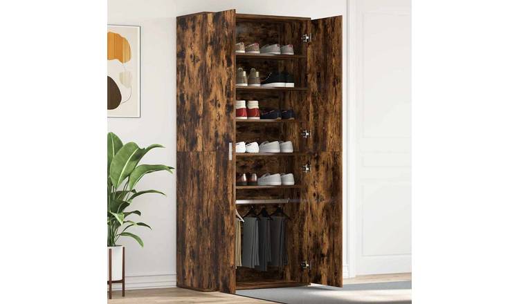 Walplus 5-Shelf Engineered Wood Shoe Cabinet - Smoked Oak - 80 x 39 x 178 cm