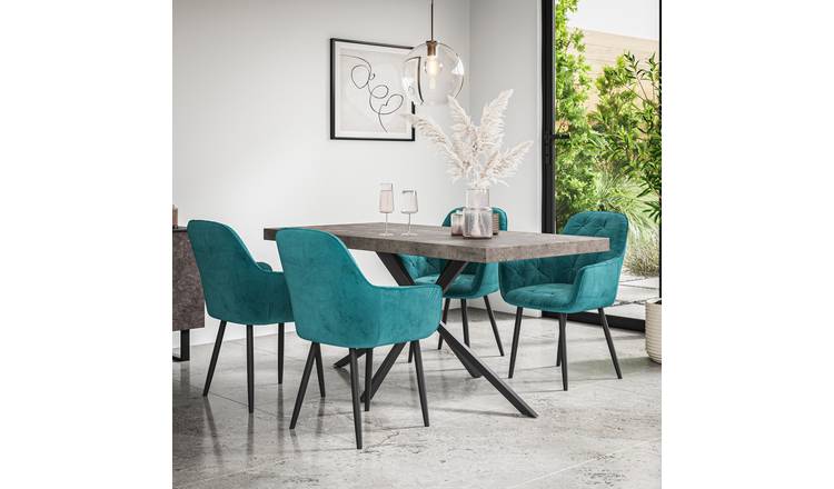 Furniture Online Donni Anika Concrete Effect Dining Table & 6 Blue Chairs