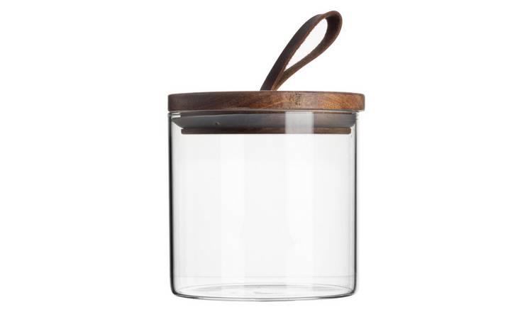 Argon Tableware Scandi Storage Jar with Leather Loop Lid -