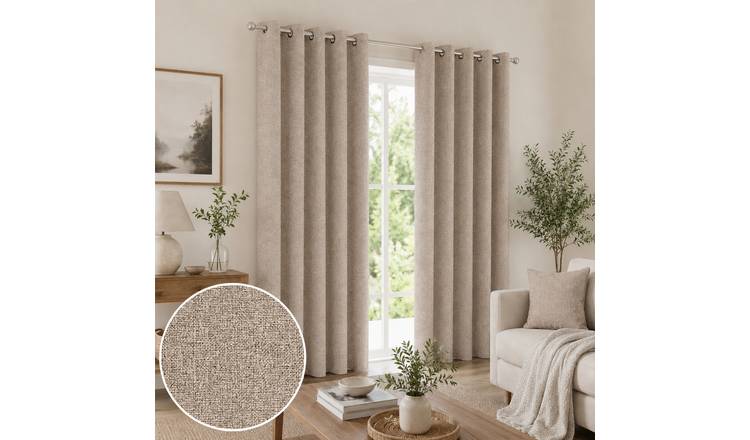 Enhanced Living Berlin Blackout Thermal Eyelet Curtains - 117 x 229cm - Natural