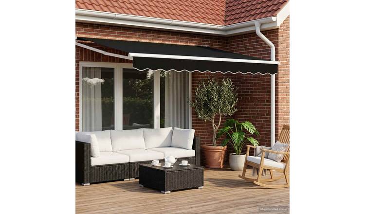 Walplus Electric Aluminium Retractable Awning - Black and White - 350 x 250 cm
