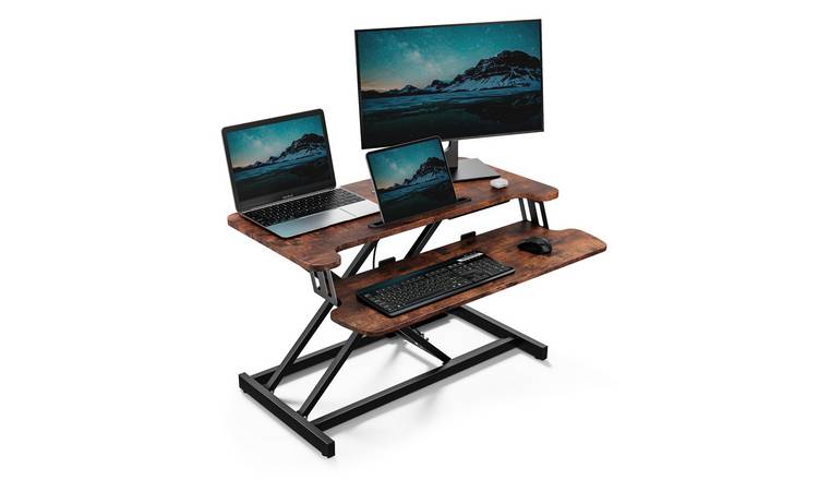 Vonhaus Height Adjustable Home Office Standing Desk Converter - Dark Brown
