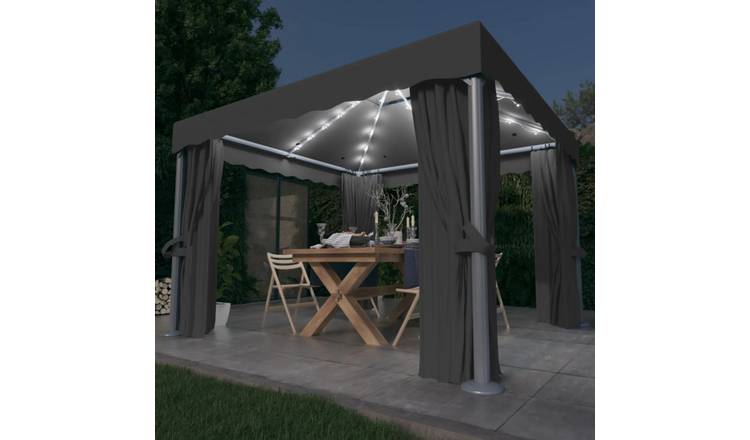 Walplus 3 x 3 m Gazebo with Curtain and LED String Lights - Anthracite