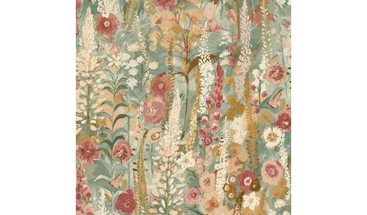 Grandeco Hand painted Delphinium Floral Garden Textured Wallpaper - Sage Green