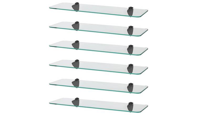 Harbour Housewares Rounded Style Glass Bathroom Shelves - Black - Set of 6