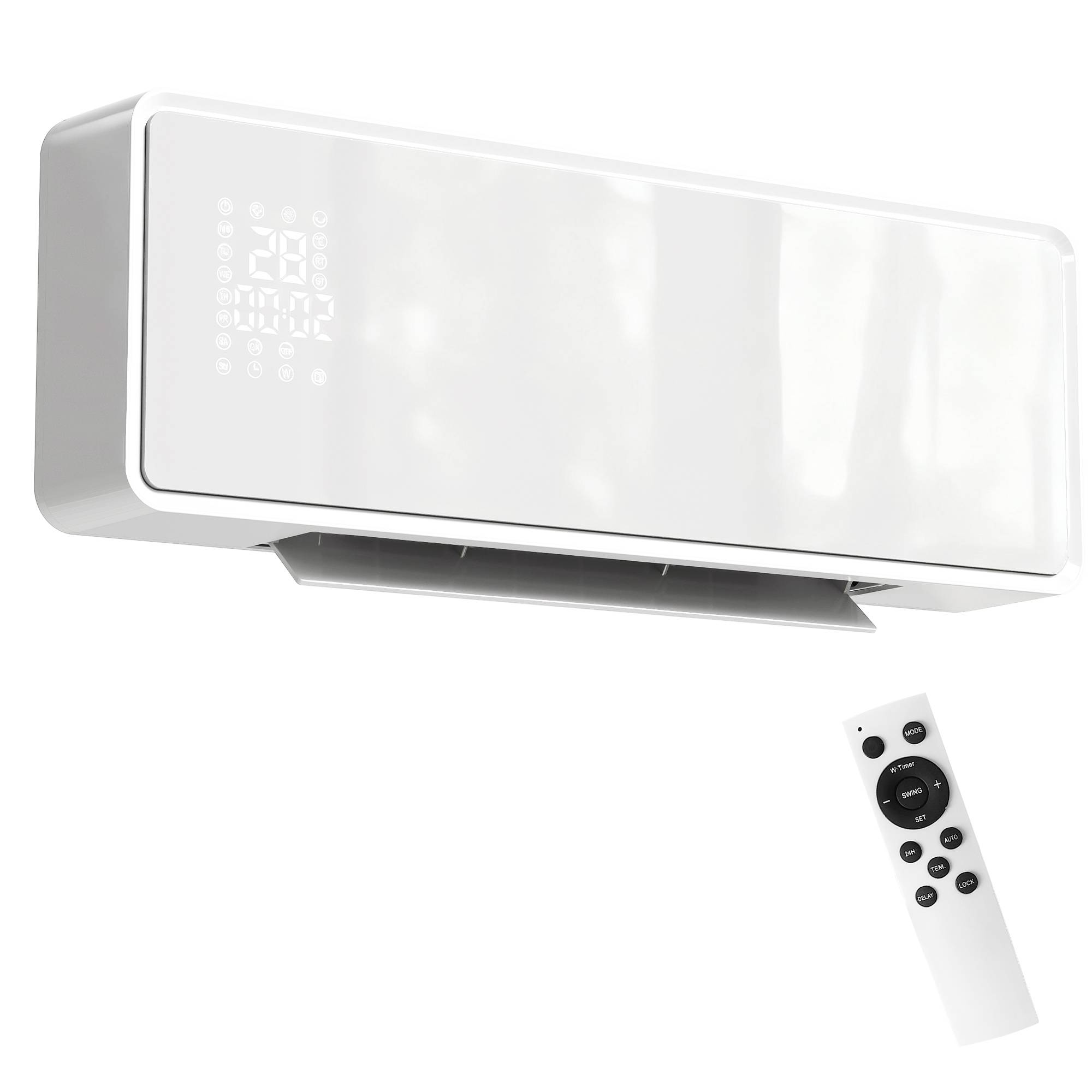 HOMCOM Ceramic Wall Mounted Space Heater with Remote Control - White - Image 1