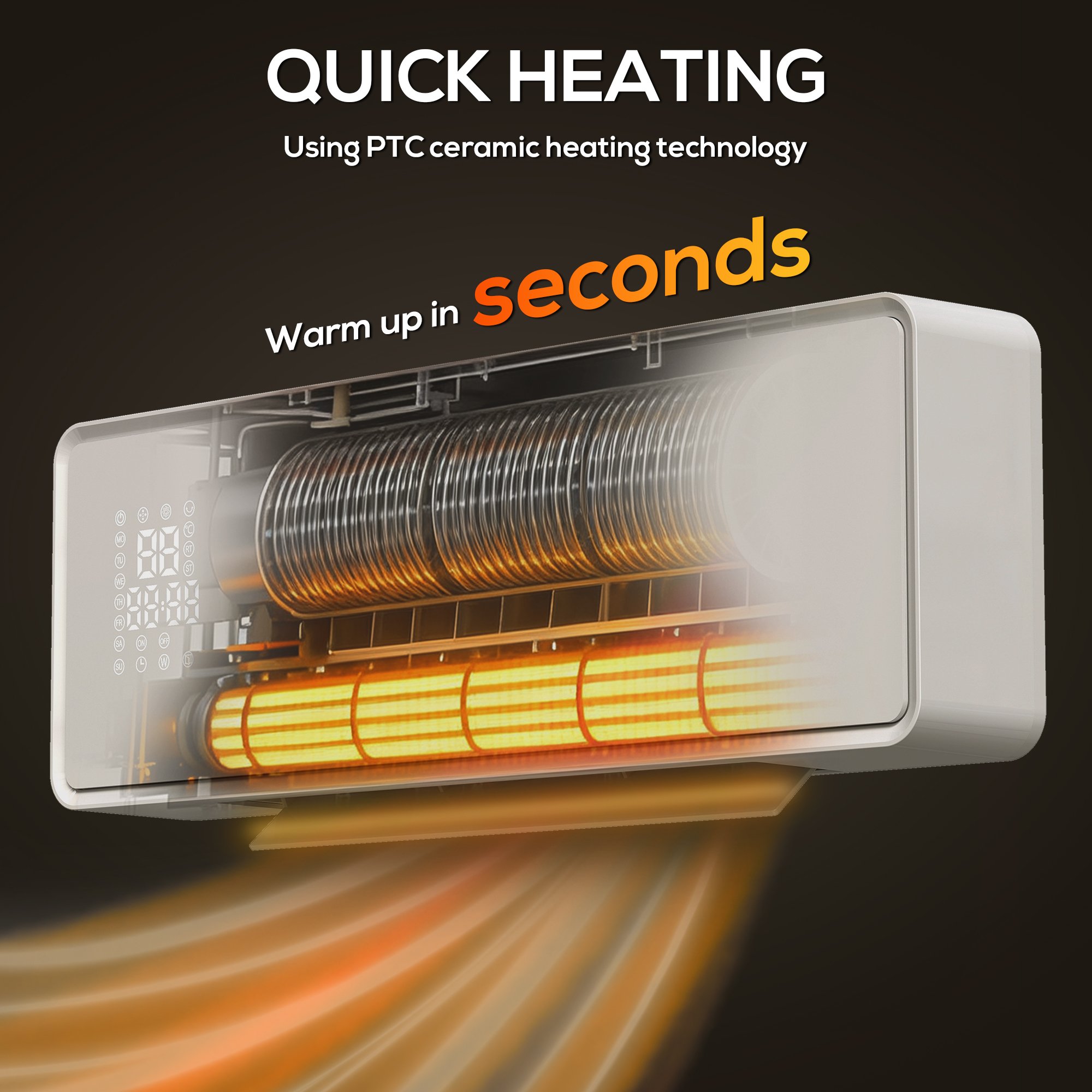 HOMCOM Ceramic Wall Mounted Space Heater with Remote Control - White - Image 2