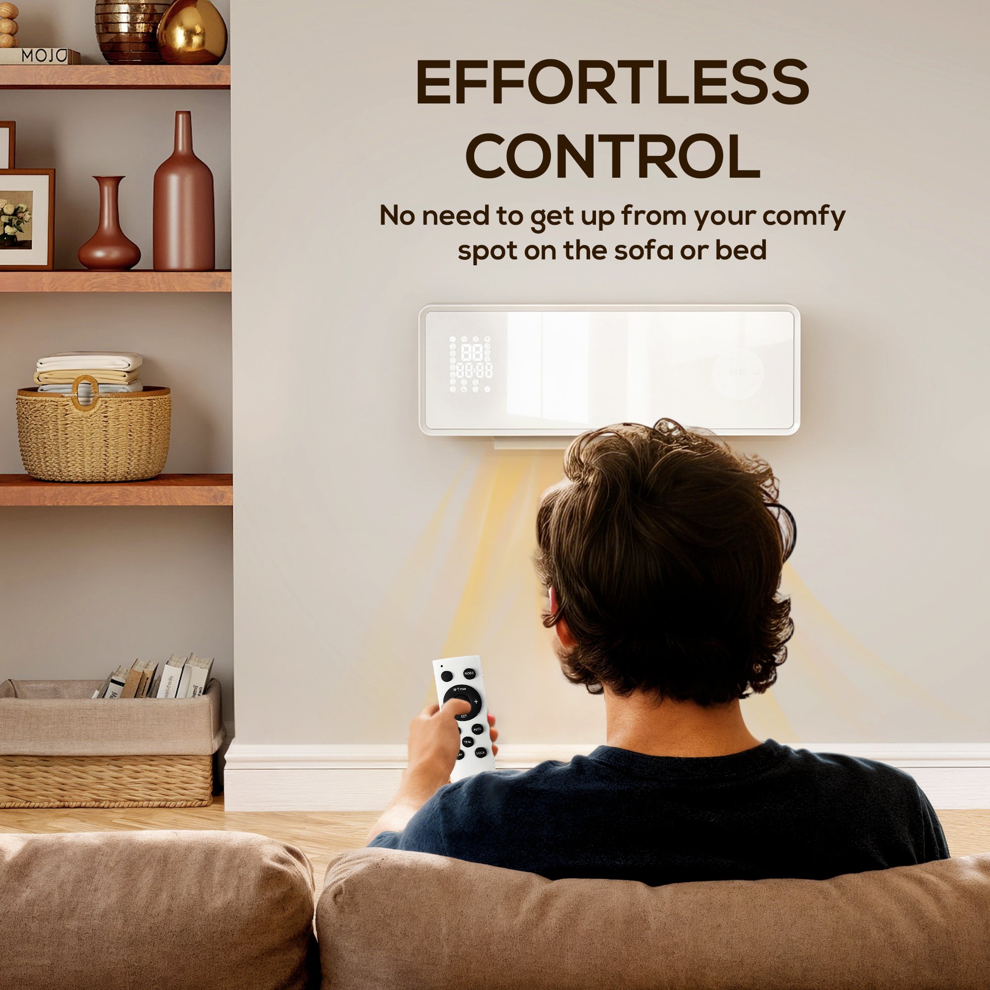 HOMCOM Ceramic Wall Mounted Space Heater with Remote Control - White - Image 5