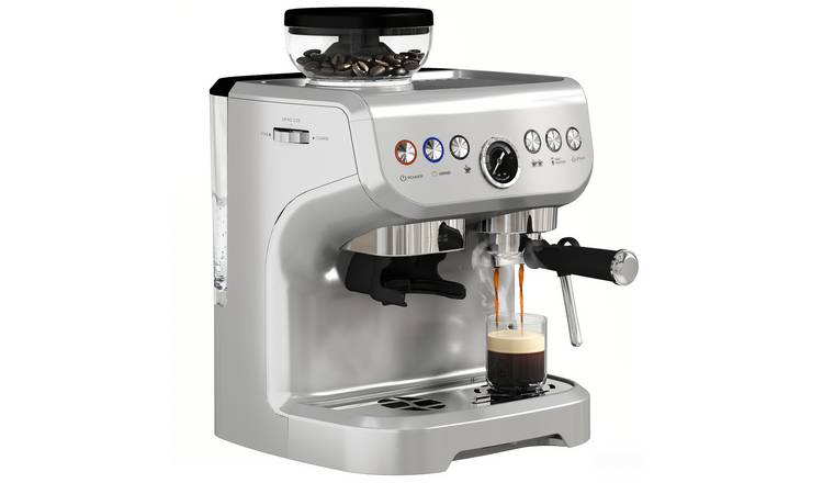 HOMCOM Espresso Machine with Integrated Bean Grinder and Steam Wand - Silver