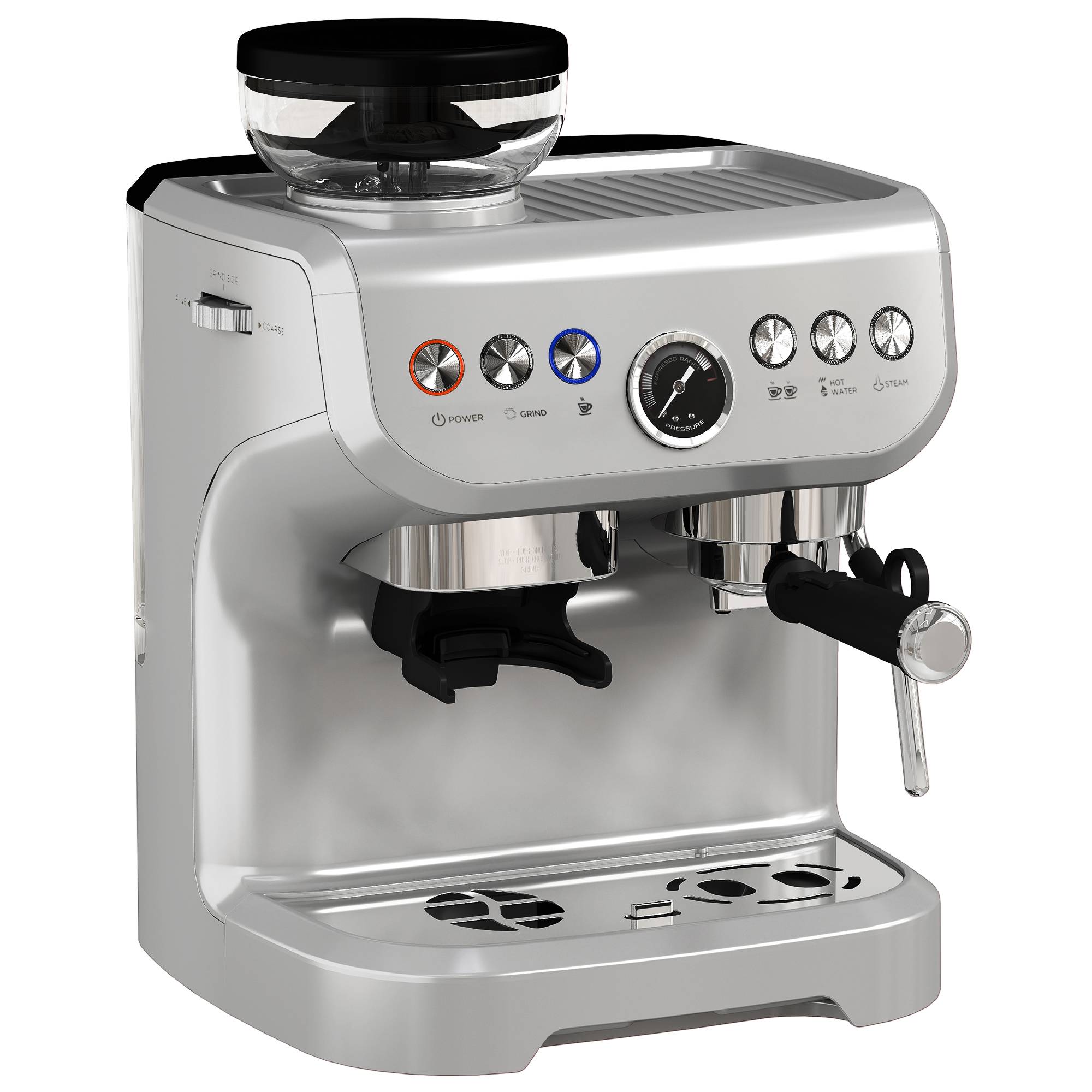 HOMCOM Espresso Machine with Integrated Bean Grinder and Steam Wand - Silver - Image 2