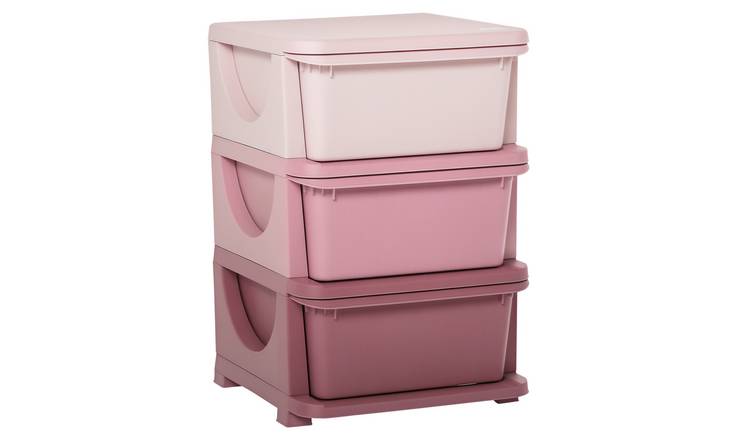 Homcom 3 Drawer 3 Tier Plastic Kids Storage Unit - Pink