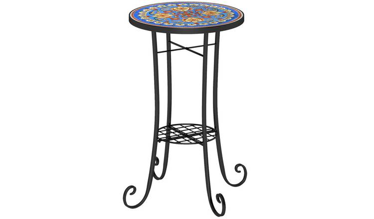 Outsunny Round Ceramic Tile Top Shelf Garden Table - Multicoloured