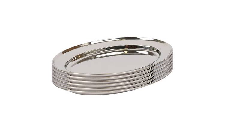 Argon Tableware Oval Stainless Steel Serving Platters - Set of 6