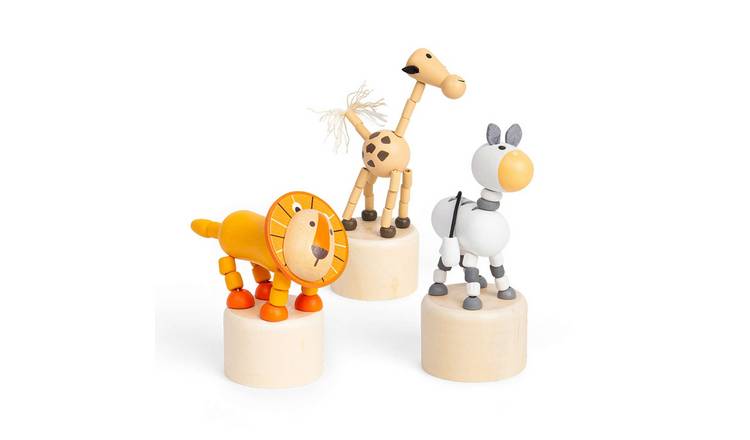 Bigjigs Toys Lion, Zebra and Giraffe Push Ups - 3 Years +