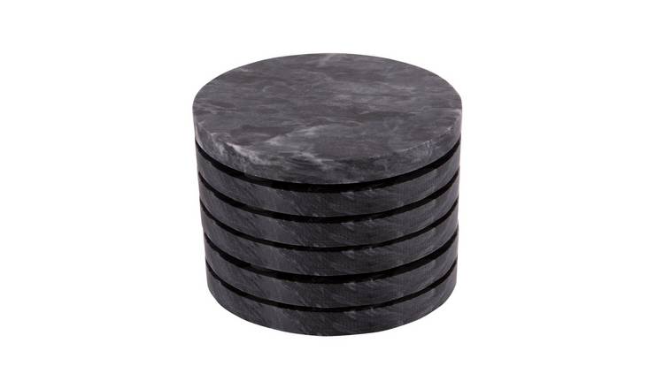 Argon Tableware Marble Round Coasters - Black - Pack of 6