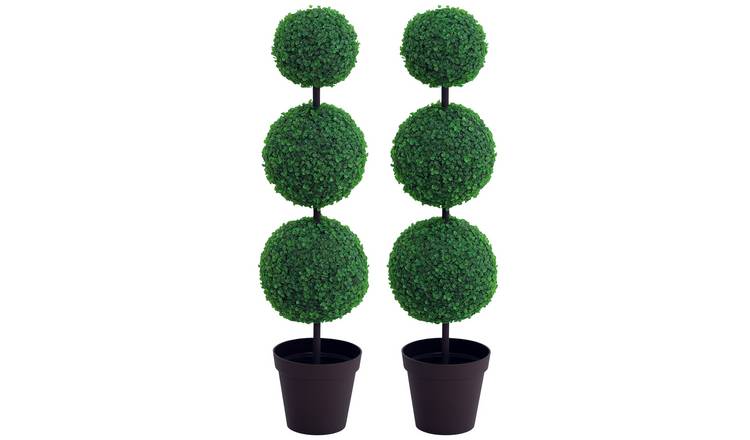 Outsunny Set of 2 Artificial Boxwood with 3 Topiary Balls - Green