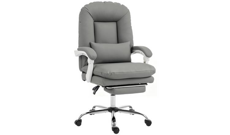 HOMCOM Faux Leather Reclining Office Chair with Lumbar Support - Grey