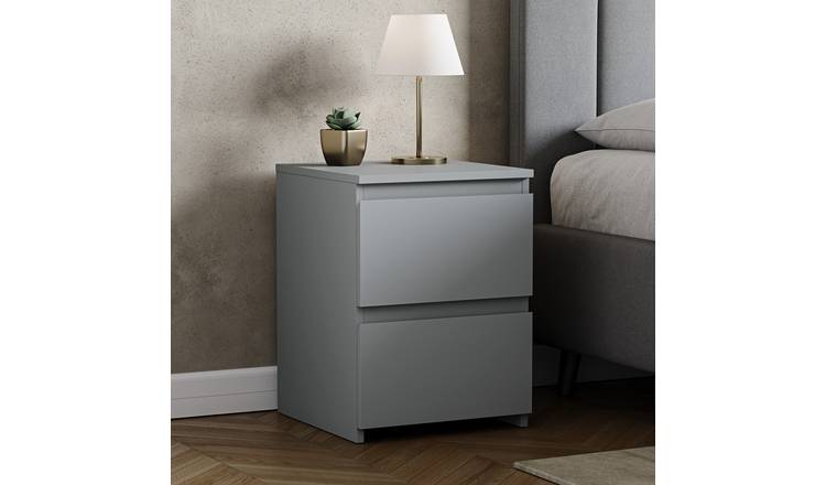 Vida Designs Denver 2 Drawer Large Bedside Chest - Grey