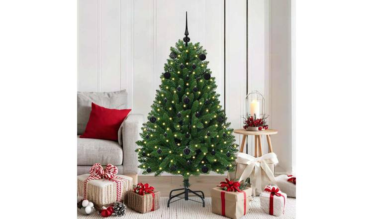 Walplus PVC and Metal Black Ornaments Artificial Christmas Tree - Green - 150 cm