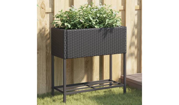 Walplus Poly Rattan Garden Planter - Black - 70 x 28 x 70 cm