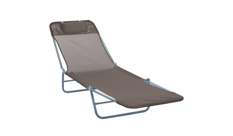 Outsunny Folding 5 Position Texteline Sun Lounger - Brown