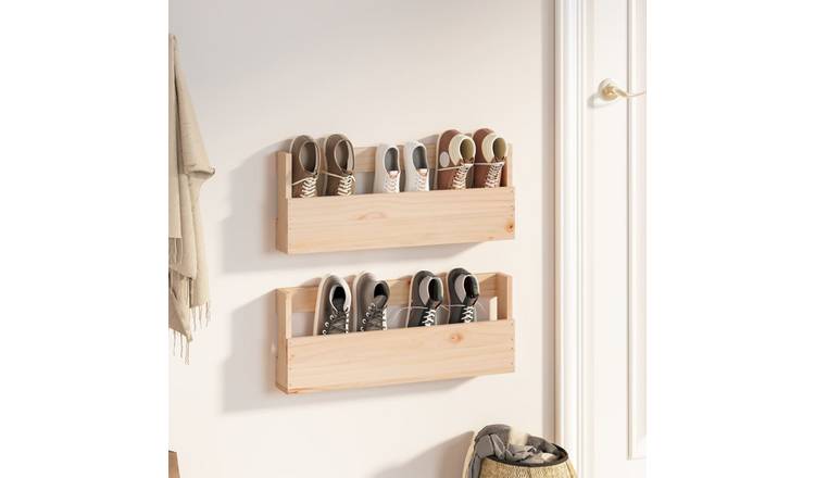 Walplus Pack of 2 Solid Wood Shoe Rack - 59 x 9 x 23 cm