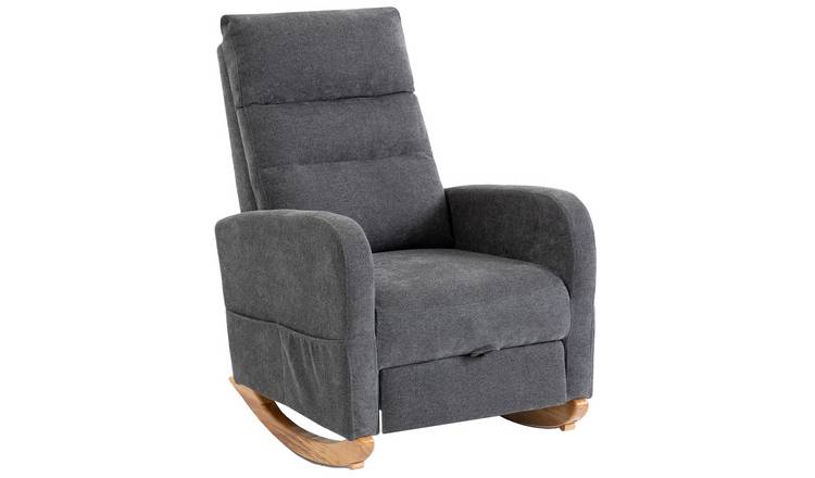 HOMCOM Upholstered Rocking Chair with Retractable Footrest and High Back - Grey