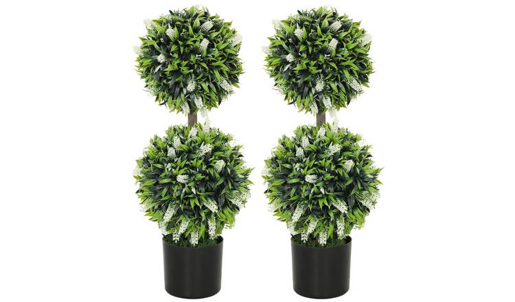 HOMCOM Set of 2 Artificial Ball Trees with Lavender Flower- White