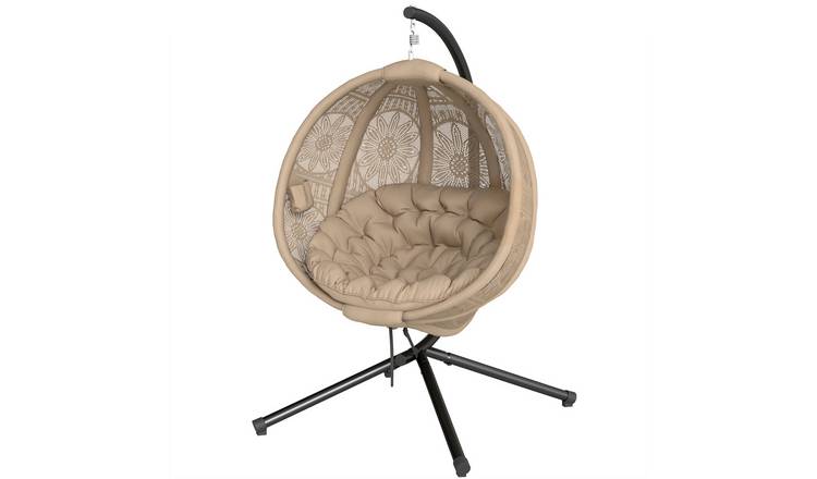 Outsunny Foldable Metal Stand Cushioned Hanging Chair – Sand