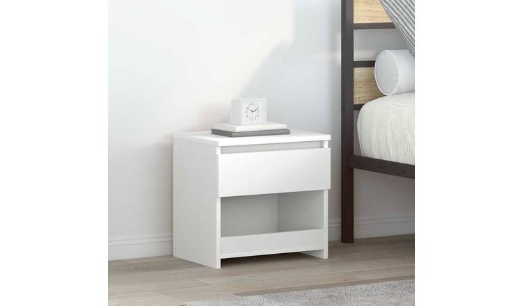 Walplus 1 Drawer Engineered Wood Bedside Cabinet - White - 40 x 30 x 39 cm
