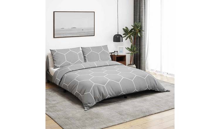 Walplus Hexagonal Patterned Cotton Duvet Cover Set - Grey - 220 x 240 cm