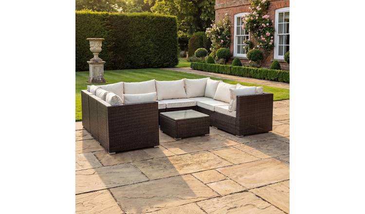 Artemis Home Oliena 8 Seat Modular Rattan Small U-Shape Furniture - Brown