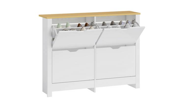HOMCOM Space Saving Shoe Storage Cabinet with 4 Flip Drawers - White