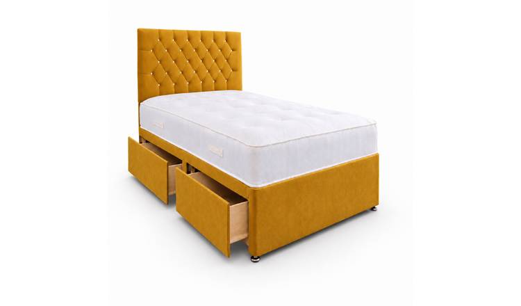 Comfy Deluxe 4ft6 Double      2 Drawer Velvet  Divan Bed Set -  Mustard