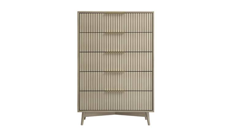 HomeGardenDirect Monza Fluted Tall Chest of 5 Drawers - Pale Ash