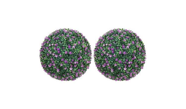 HOMCOM Set of 2 Artificial Topiary Balls with Camellia Flowers - Purple