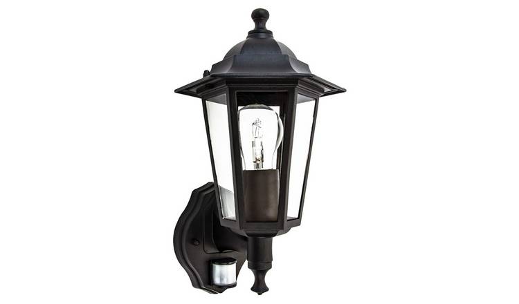 Happy Homewares Black Sensor Controlled in Matt Black Outdoor Wall Light - 22cm