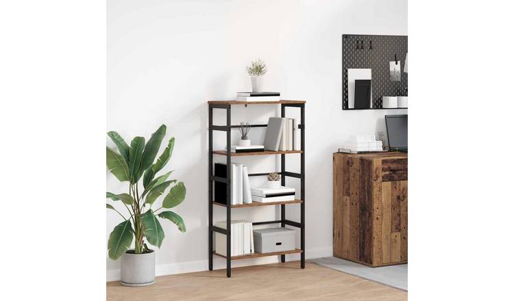 Walplus 3 Tier Steel Bookshelf - Dark Wood - 60 x 29.5 x 115 cm