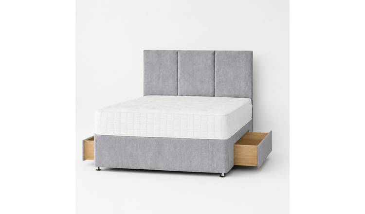 Comfy Deluxe 4ft Small Double 2 Drawer  Plush Velvet Divan Bed Set -  Silver