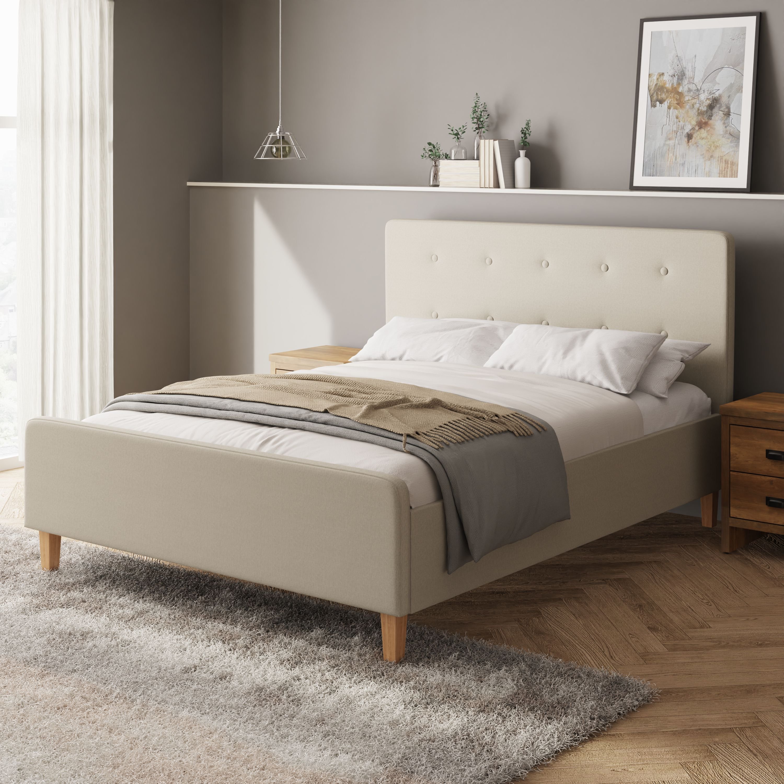 GFW Ashbourne King Size Fabric Side Lift Ottoman Bed - Natural - Image 1