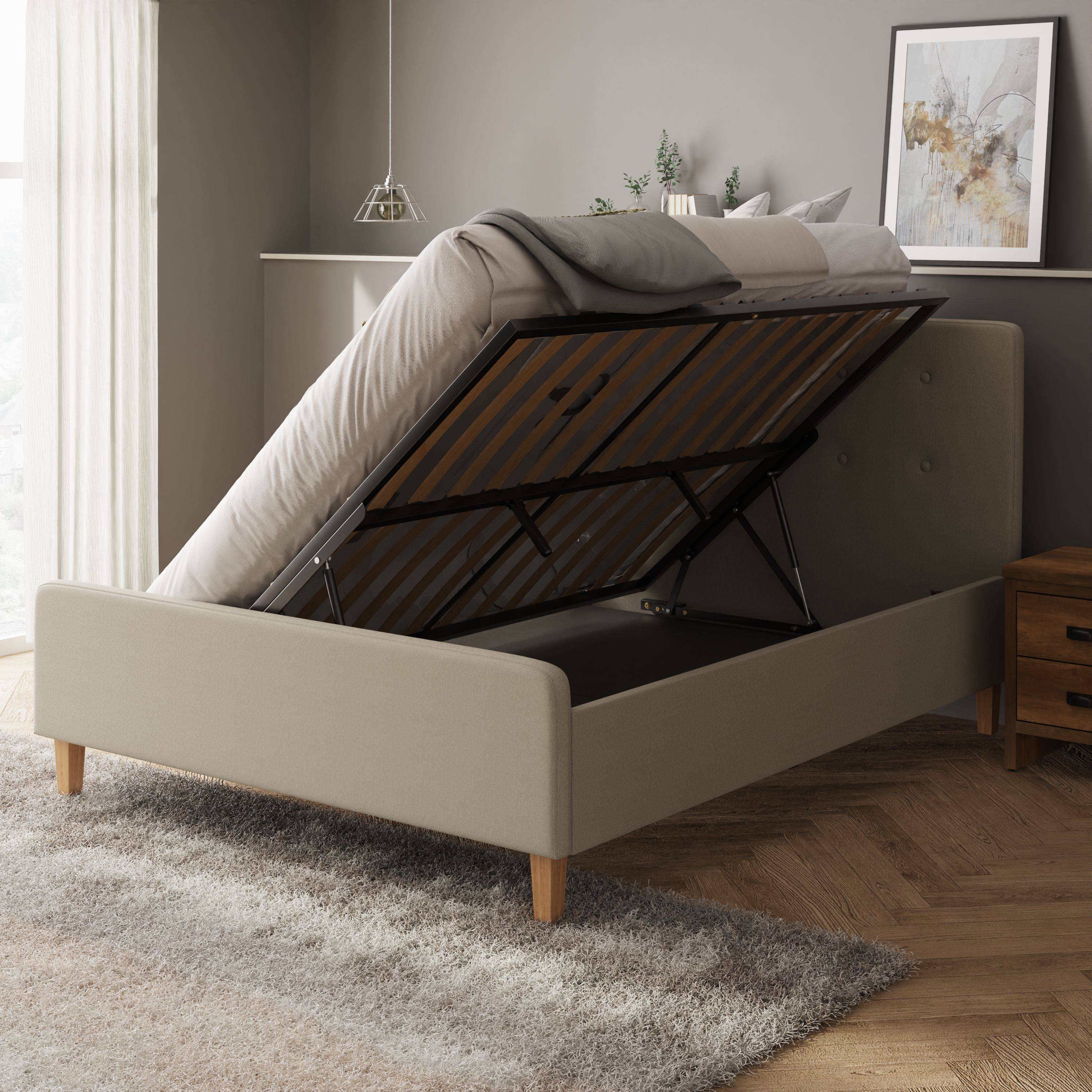 GFW Ashbourne King Size Fabric Side Lift Ottoman Bed - Natural - Image 2
