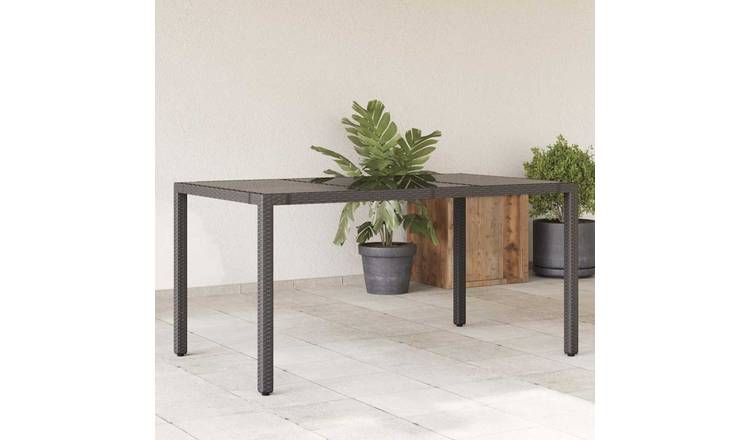 Walplus Poly Rattan Garden Table with Glass Top - Black - 150 x 90 x 75 cm
