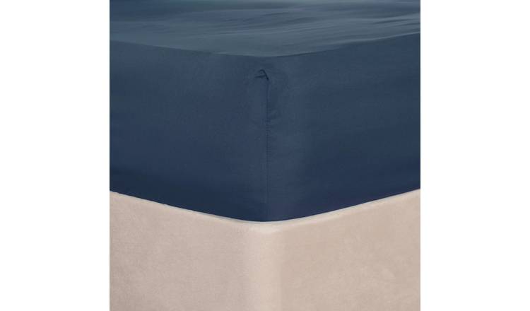OHS Plain Dyed Microfibre Fitted Bed Sheet Denim Blue - Double