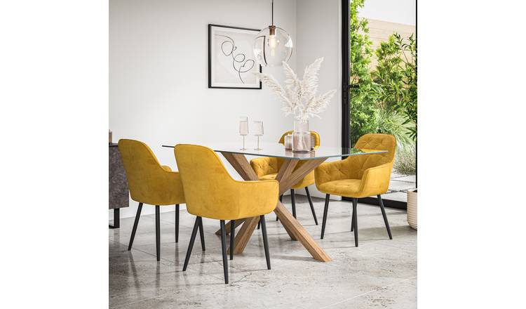 Furniture Online Etta Anika Glass Top Dining Table & 4 Mustard Chairs