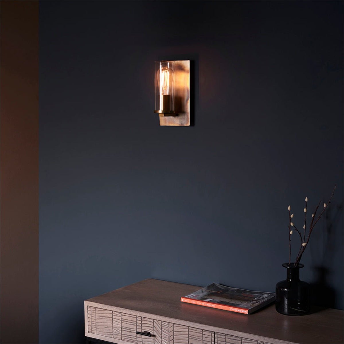 Loops Direct 14cm Steel and Glass Wall Light - Bronze Patina - Image 2