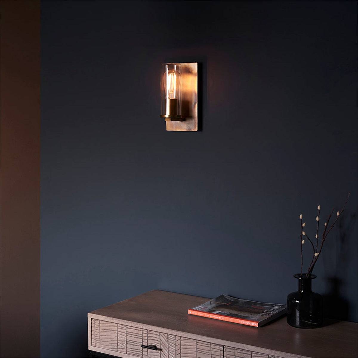 Loops Direct 14cm Steel and Glass Wall Light - Bronze Patina - Image 2