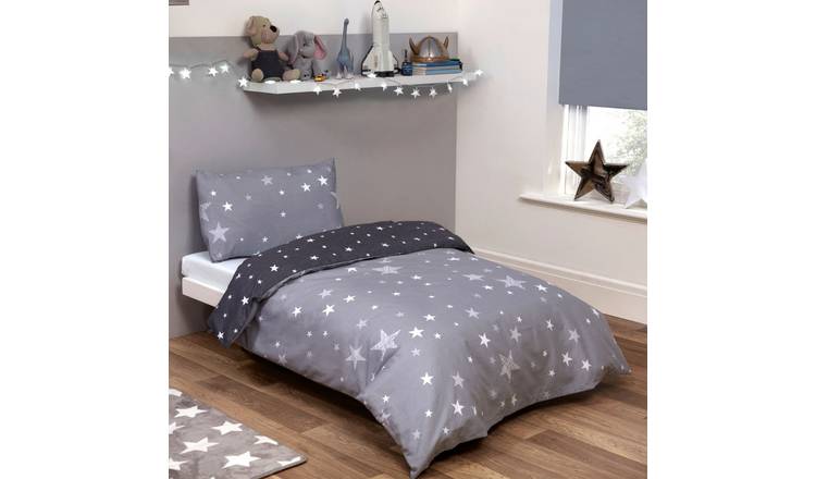 OHS Galaxy Stars Duvet Cover Set Kids Bedding Set Grey - Cot Bed
