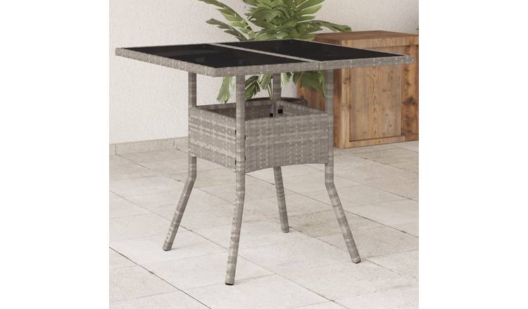 Walplus Poly Rattan Garden Table with Glass Top - Light Grey - 80 x 80 x 75 cm